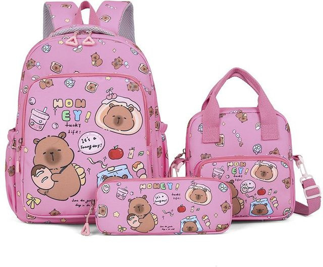 Fancy Style Studio Capybara Schultaschen-Set für Mädchen in Pink mit Rucksack und passender Tasche - Bild 1