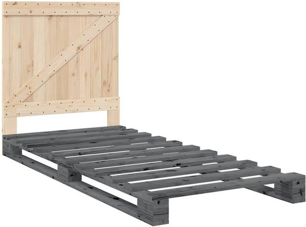 vidaXL Massivholzbett aus Kiefer mit Kopfteil in Grau, B/T/H: 90 x 200 cm