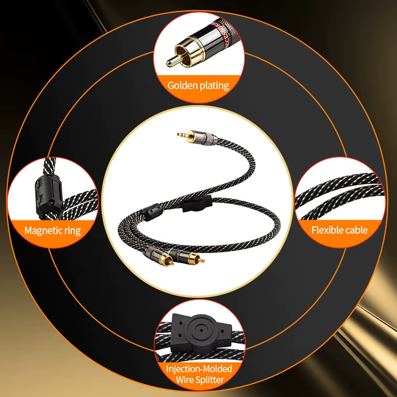 YYTCG HiFi 3,5mm auf 2 RCA Audiokabel in Schwarz, hochreines OFC Aux-Kabel für PC, Lautsprecher und Verstärker - Bild 3