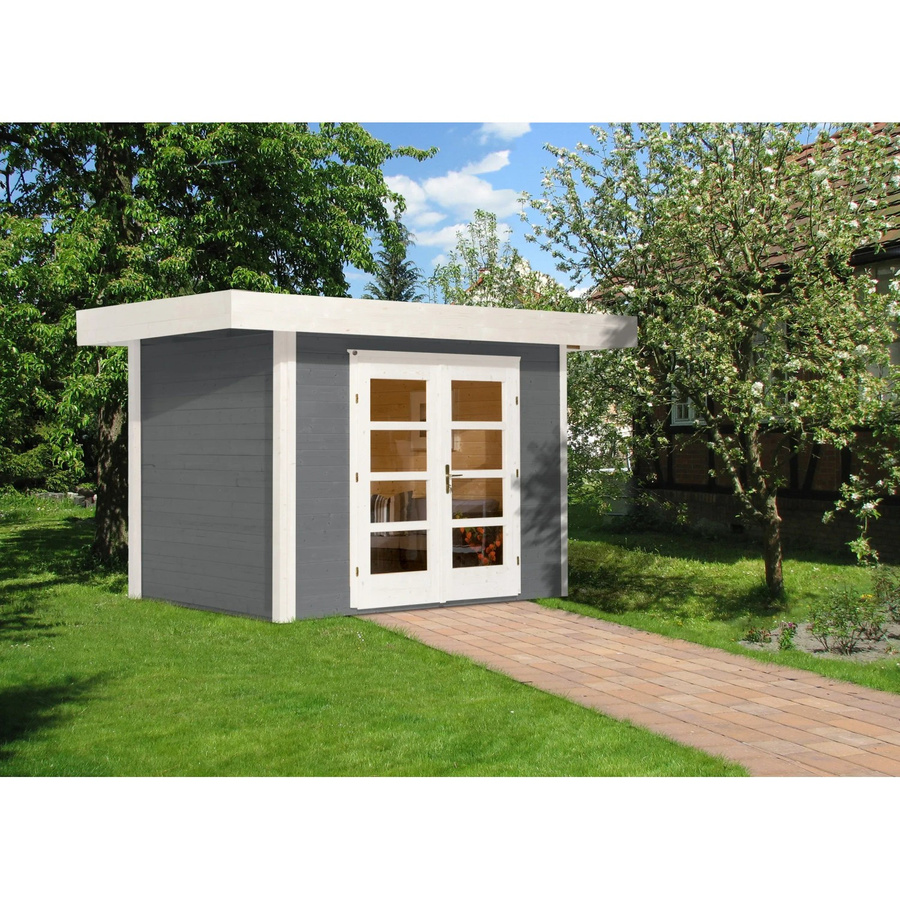 WEKA Gartenhaus 126 Gr.1 aus Holz in Grau mit Flachdach und Vordach B/H/T: 356 x 226 x 284 cm - Bild 2
