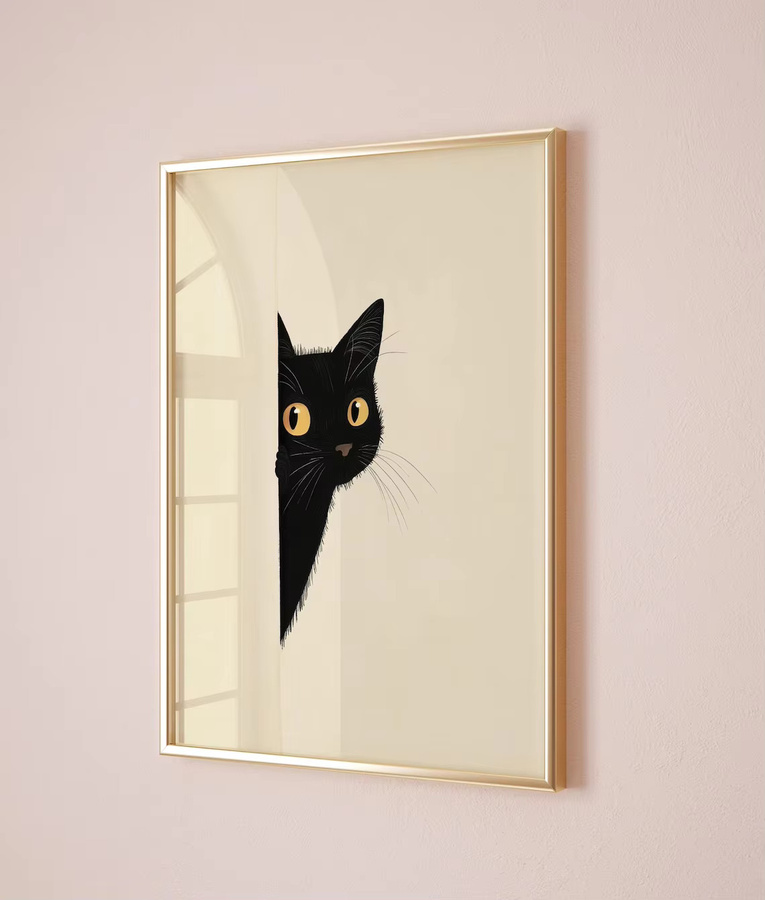 Minimalistisches Poster von SHENCHEN mit abstrakter Zeichnung einer schwarzen Katze in Erdtönen - Bild 4