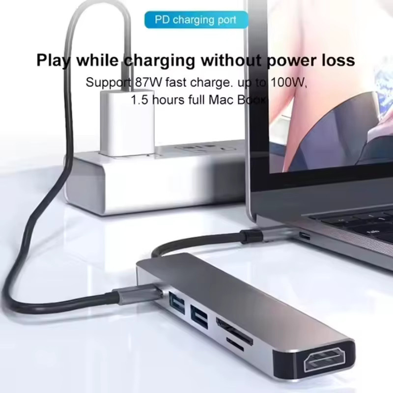 DIXSG USB-C Dockingstation Adapter mit USB-A, TF, SD und PD Anschluss für MacBook, iPad Pro und Samsung Dex - Bild 3