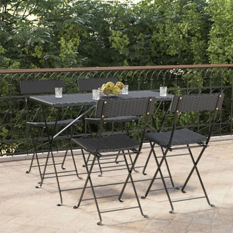 Vidaxl Set aus 4 klappbaren Bistrostühlen aus Polyrattan und Stahl in Schwarz - Bild 1