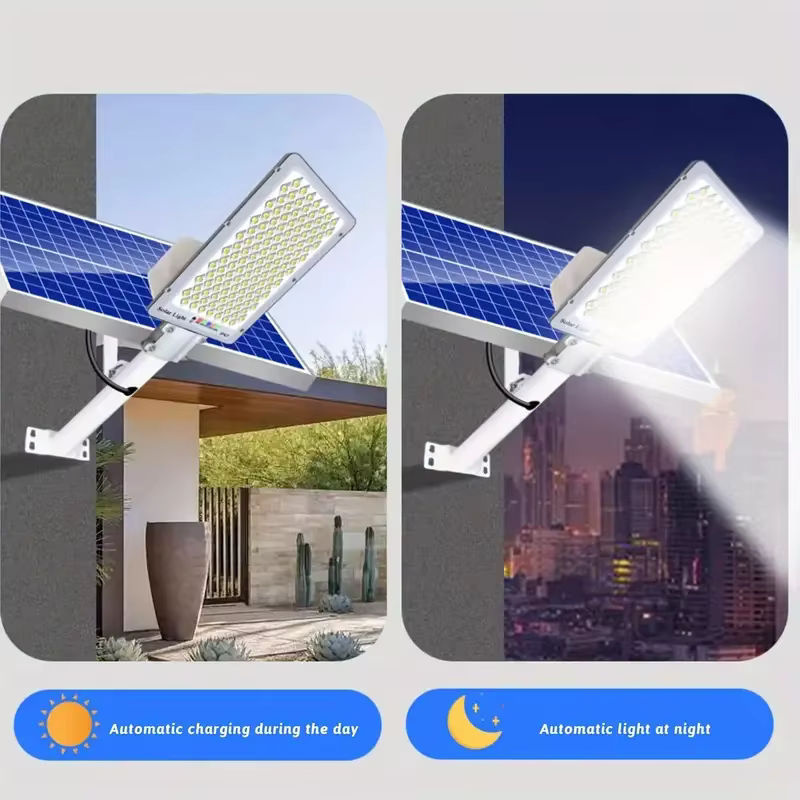 YQCHEZI Solar Straßenlaterne 200W mit 6000mAh Akku, wasserdichte Außenbeleuchtung für Garten und Wandmontage, Schwarz - Bild 2