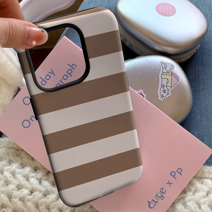 Handyhülle mit braun-beigen Streifen für Apple iPhone 11 bis iPhone 17 Pro Max Plus mit doppelschichtiger Rückseite - Bild 4
