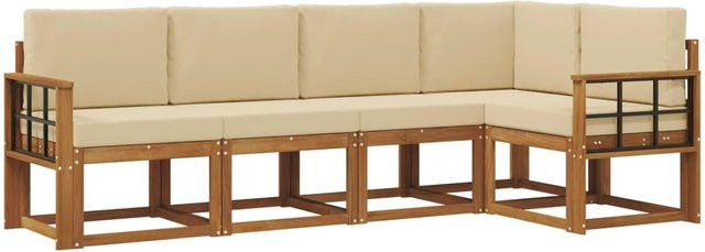 vidaXL L-Shape Sofa Set aus Akazienholz mit 5 Kissen in Beige und Sand - Bild 1