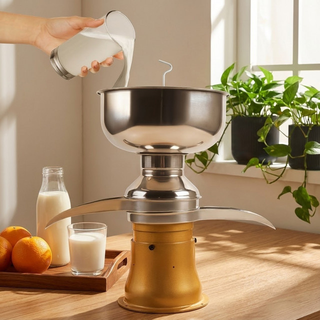 Bymaocar Milch-Sahne-Separator mit 30W DC Kupfermotor, Zentrifugal-Scheibenmaschine aus Edelstahl, 50L/H Kapazität, 5L Tank - Bild 1