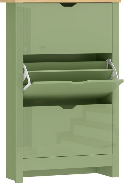 Aosom Schuhschrank für 18 Paar Schuhe, schmaler Schuhschrank in Grün mit hochglänzender Oberfläche, 3 klappbare Fächer und verstellbaren Einlegeböden, moderner Flurschrank, B/T/H: 72 x 26 x 112 cm - Bild 1
