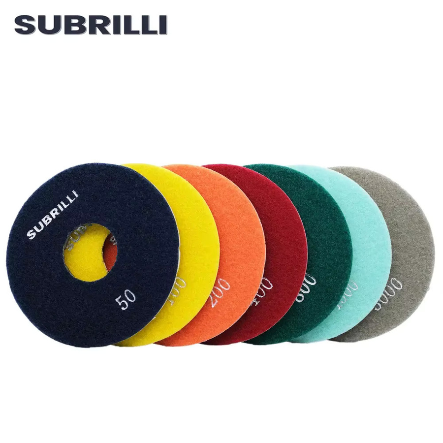 SUBRILLI Diamant-Polierpads 7er Set, Weiß, Durchmesser: 125 mm, Schleifpolierpads für Granit, Marmor und Betonboden - Bild 2