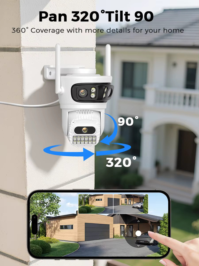 BESDER iCsee 6K 12MP HD Outdoor WiFi IP Kamera mit AI Menschlicher Erkennung, Wasserdichtes Dreifachobjektiv CCTV Video Security System, Weiß - Bild 3