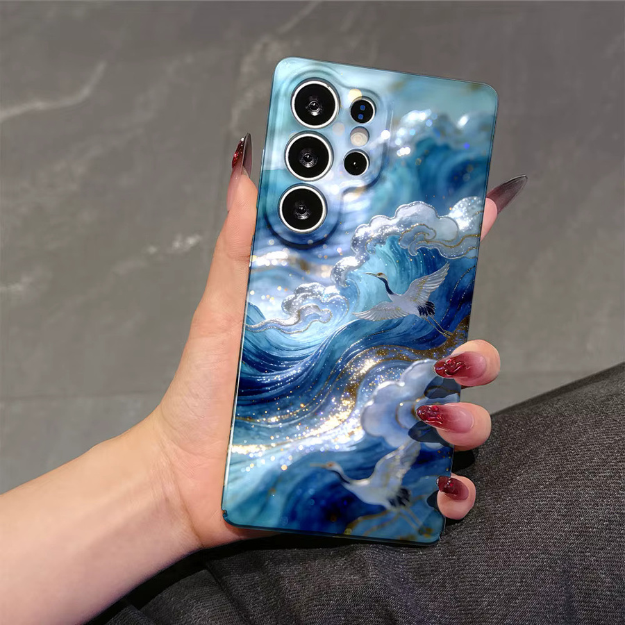 Stoßfeste Doppelschicht-Handyhülle mit glasiertem Wellenmuster für Samsung Galaxy S26 S25 S24 S23 Ultra Plus in Blau - Bild 2