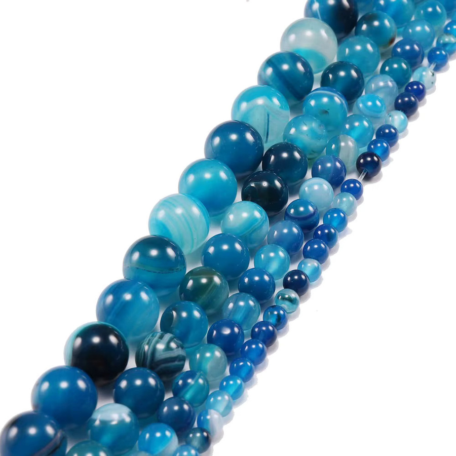 YouYoungDifferent Perlen, Blau Gestreifte Achate, Naturstein, Runde Spacer Perlen - Bild 5