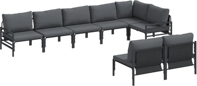 vidaXL Garten-Sofa-Set 8-tlg Anthrazit aus pulverbeschichtetem Stahl mit Polstern und Armlehnen - Bild 1