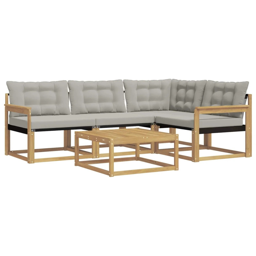 vidaXL Outdoor-Sofagarnitur aus Akazienholz in L-Form mit 5 Teilen, Weiß und Grau, inklusive Polster und Couchtisch, B/T/H: 79 x 79 x 37 cm - Bild 2