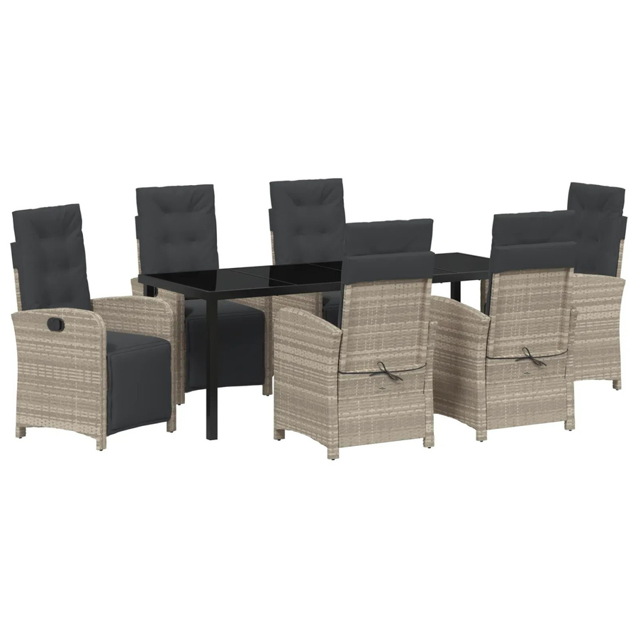 vidaXL Garten Essgruppe 7-teilig aus Poly-Rattan und Glas in Hellgrau - Bild 2