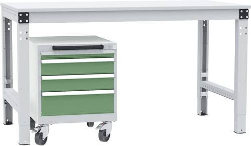 Manuflex BASETEC Schubfachschrank mobil, 4 Schubfächer, Resedagrün RAL 6011, Nutzhöhe: 40 cm - Bild 1