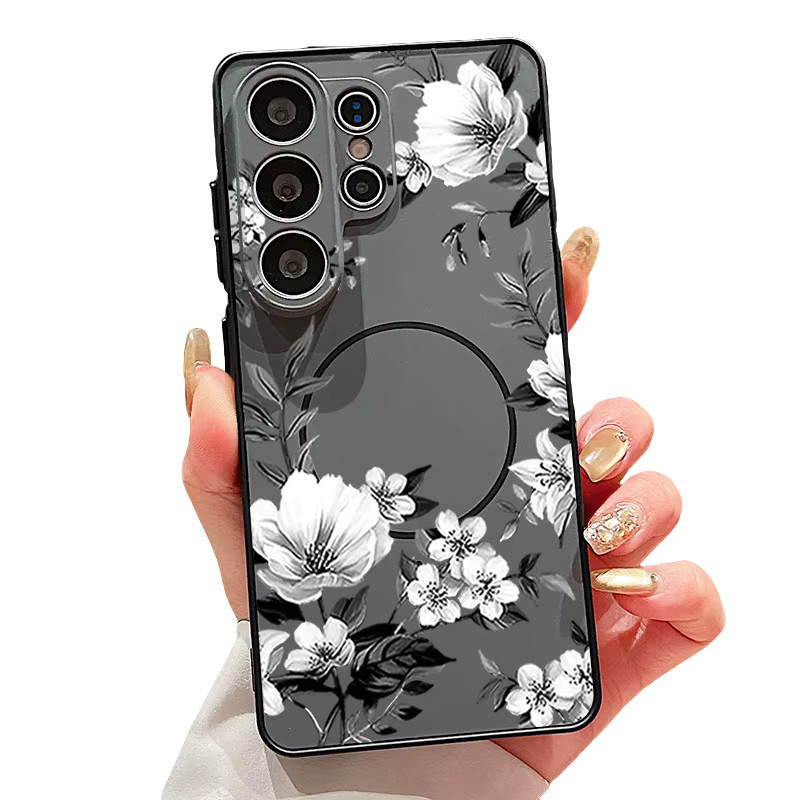 Magnetische Handyhülle mit Blumenmuster für Samsung Galaxy S26 S25 S24 S23 Ultra FE A56 A37 A16 A55 A15 A36 in Grün - Bild 4
