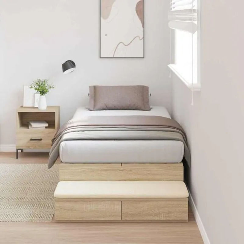 Vidaxl Funktionsbett mit Stauraum und Tür in Sonoma Eiche Natur, Modernes Bett aus Holzwerkstoff, B/T/H: 236,5 x 100 x 31,5 cm - Bild 1