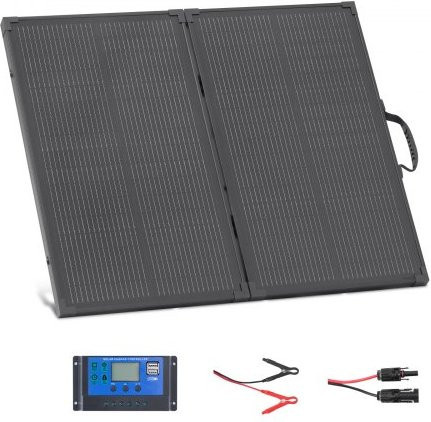 VEVOR 100W Faltbares Solarpanel mit Rahmen, Tragbares Monokristallines N-Type Solarpanel mit 24% Effizienz, IP67 Wasserdicht, 30A PWM Controller und MC4 Anschluss, Schwarz - Bild 1