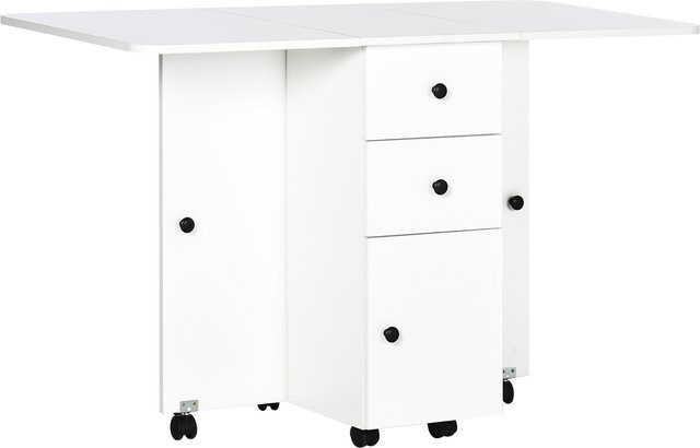 HOMCOM Klappbarer Küchentisch in Weiß mit 2 klappbaren Platten, 2 Schubladen, Schrank und Ablagefläche, B/T/H: 120 x 60 x 76,5 cm - Bild 1
