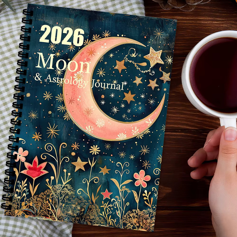 Spiralnotizbuch 2026 Mond- und Astrologie-Tagebuch mit Mond- und Blumen-Motiv in Rosa, A5, Softcover - Bild 4