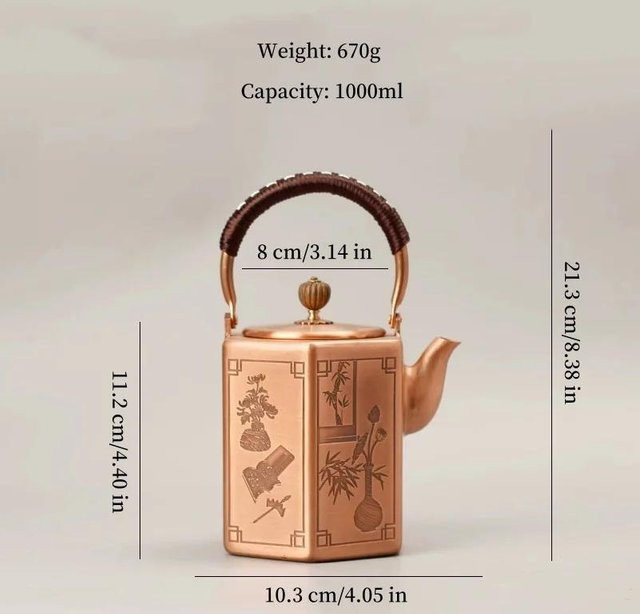 Handgefertigte Kupfer-Kaffeekanne im Retro-Design mit Sechseck-Form und Filter, braun, 1000 ml - Bild 1