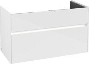 V&B Waschtischunterschrank Collaro in Weiß Glossy mit Waschtisch und LED-Beleuchtung B/T/H: 95,4 x 44,4 x 54,6 cm - Bild 1