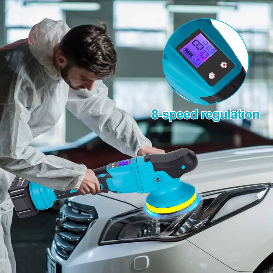 OWJHE Kabelloser elektrischer Autopolierer mit 6-Gang Digital-Display in Blau, kompatibel mit Makita 18V Akku - Bild 3