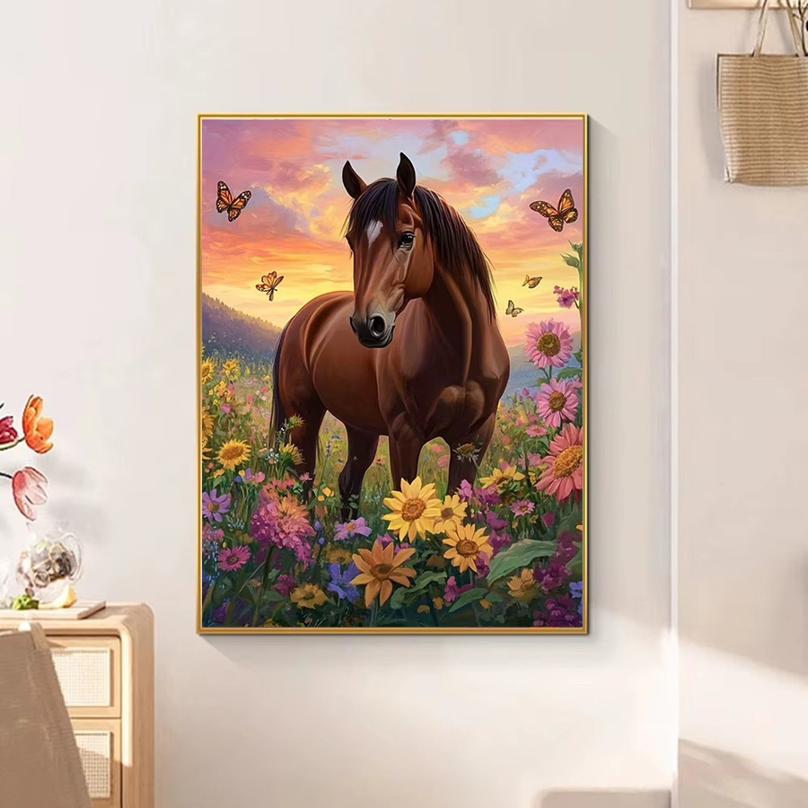 Huacan DIY Diamant-Mosaik Set mit Pferd und Blumen, quadratische Stickerei als Wanddekoration, Mehrfarbig, Breite: 30,0 cm, Höhe: 20,0 cm, Tiefe: 20,0 cm - Bild 2