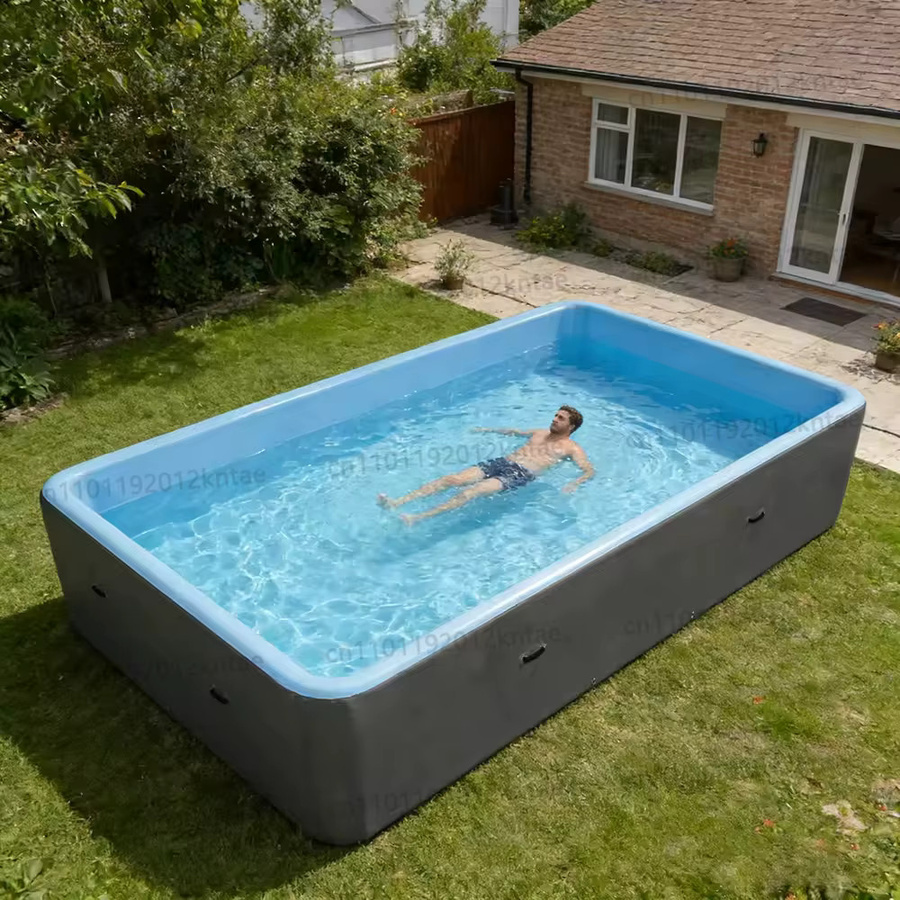 Aufblasbarer rechteckiger Familien-Swimmingpool aus PVC in Blau inklusive Reparaturset - Bild 2