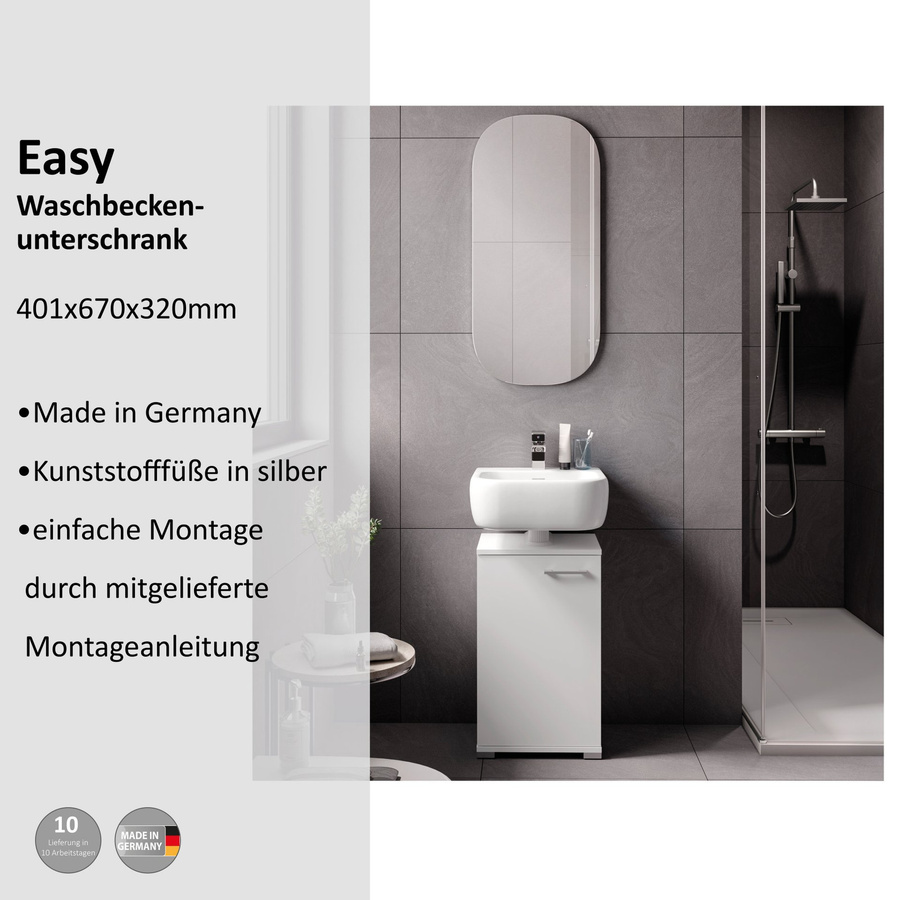 Fackelmann Waschbeckenunterschrank Easy, weiß, stehend, B: 40 cm, H: 67 cm, T: 32 cm - Bild 3