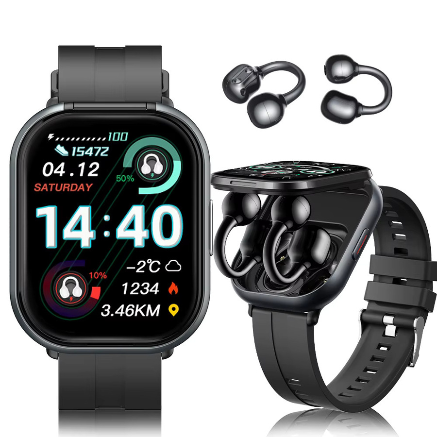 LIGE 2-in-1 Smartwatch mit Bluetooth-Clip-On-Ohrhörern und Herzfrequenzmessung in Schwarz - Bild 7