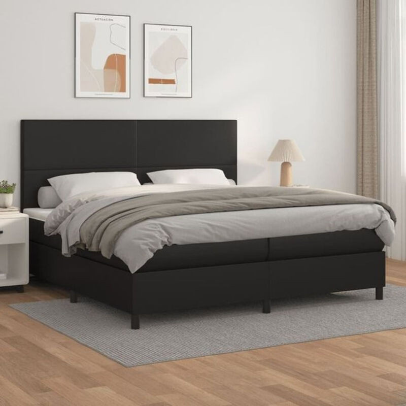 vidaxl Boxspringbett mit Matratze in Schwarz aus Kunstleder, Modernes Design, B/T/H: 200 x 200 x 118 cm - Bild 1