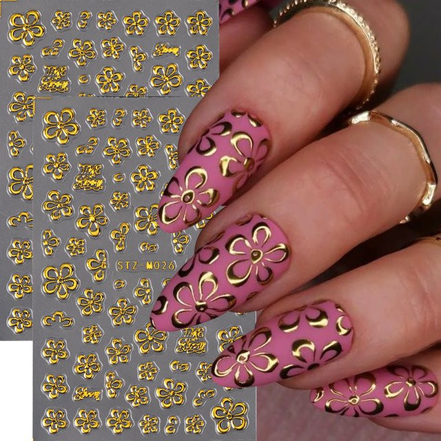Full Beauty Nagelkunst-Aufkleber, Blumenmuster, Gold, Metallic, 2 Stück - Bild 1