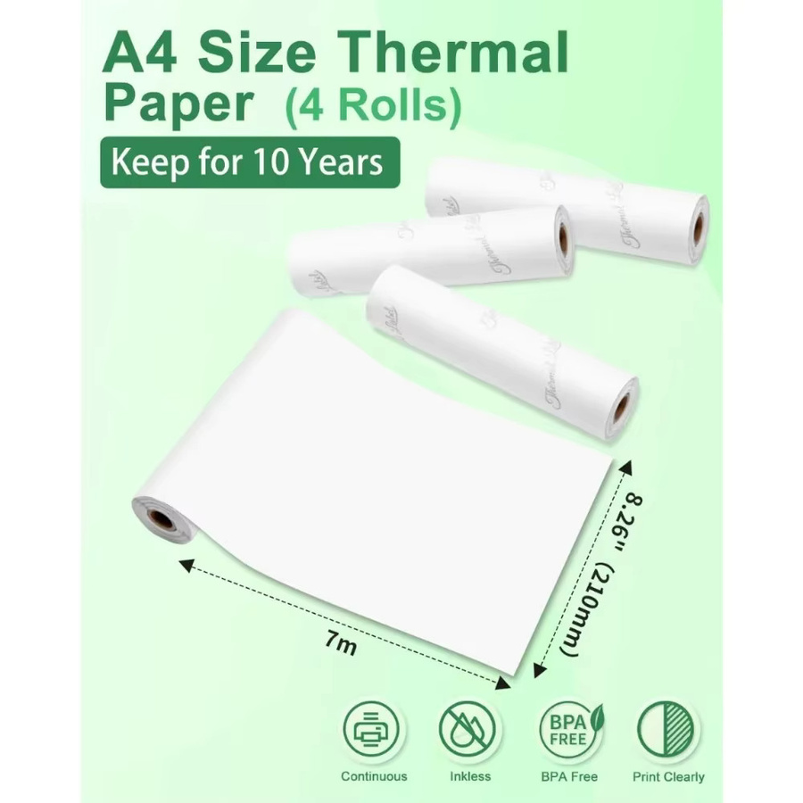 Zodi A4 Thermopapierrollen für Foto und Home Office, weiß, kompatibel mit tragbarem M832-Drucker - Bild 1
