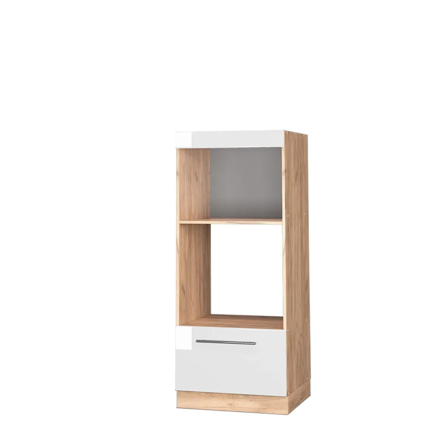 Vicco Mikrowellenschrank Fame-Line Küchenschrank in Weiß Hochglanz und Eiche mit Softclose-Scharnieren und Schubladen, Breite: 60 cm, Höhe: 153,6 cm, Tiefe: 44,53 cm - Bild 3