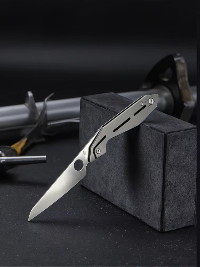 C270 Klappmesser mit TC4 Titan-Griff und M398 Pulvermetallurgie-Edelstahlklinge in Silber für Outdoor und EDC - Bild 1