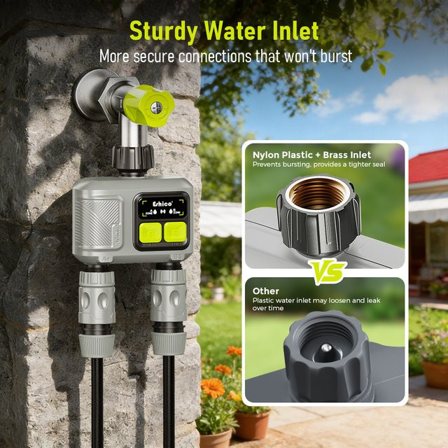 Eshico HCT-656 RF433 Digitaler 2-Zonen-Wassertimer mit Tuya-App-Steuerung, Automatisches Gartenbewässerungswerkzeug für den Außenbereich, Farbe: Grau - Bild 1
