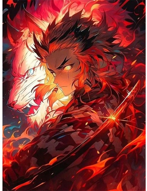 Demon Slayer Kimetsu No Yaiba 5D Diamantmalerei DIY Mosaik Kunst Tanjirou Heimdekoration, B: 20 cm, H: 30 cm, Multicolour - Bild 1