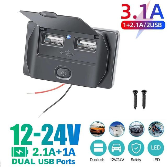 YJMP Auto Parts Handy-Ladesteckdosen-Panel für Auto, LKW und Marine mit USB-C, PD+QC3.0 Schnellladung, Dual-USB-Ausgang und LED-Licht, Grau - Bild 1