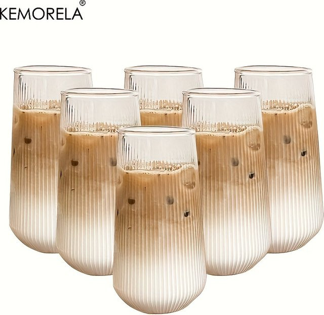 KEMORELA Set aus 4 oder 6 hitzebeständigen Wassergläsern mit vertikalem Rippen-Design, transparentes Glas für Kaffee, Tee, Milch oder Saft - Bild 1