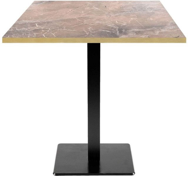 RestooTab Tisch Milan quadratisch, braun marmorierte Platte mit messingfarbenen Kanten und schwarzem Gestell, B/T/H: 70 x 70 x 75 cm - Bild 1