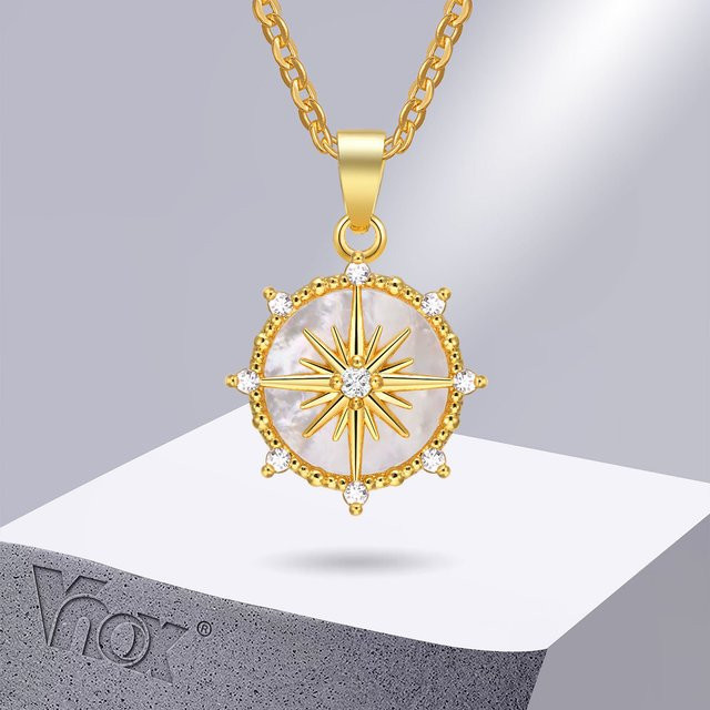 Vnox Halskette, Sonnenstern-Münzanhänger, Gold, Damen, Vintage - Bild 1