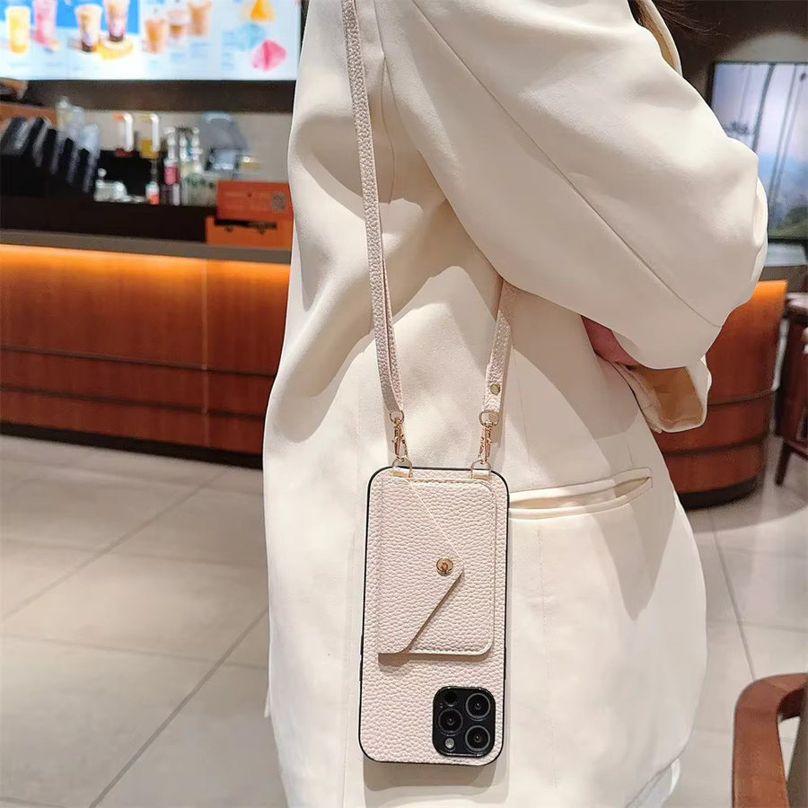 szHAIyu Crossbody Armband Handyhülle mit Kartenhalter aus PU Leder für iPhone 16 15 14 13 12 11 Pro Max Plus Mini XR XS in Pink und Beige - Bild 2