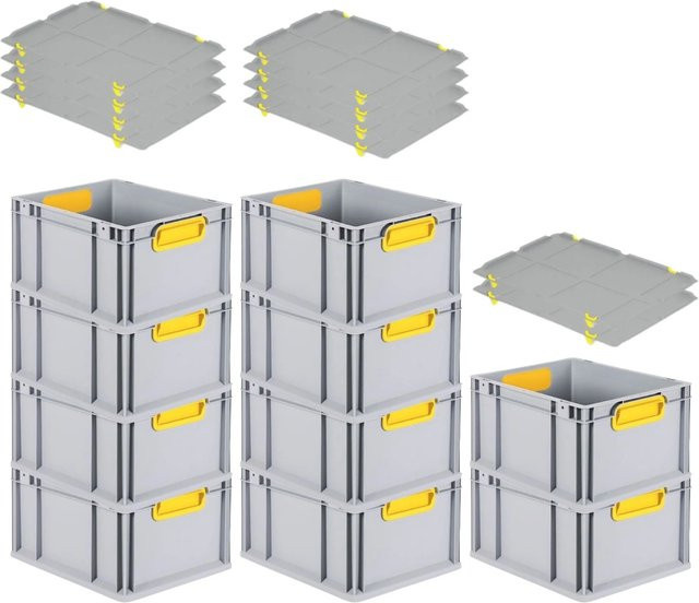 PROREGAL Spar Set 10x Eurobox Nextgen Color mit Auflagedeckel und Schiebeschnappverschlüssen, Gelb, H x B x T: 22 x 30 x 40 cm - Bild 1