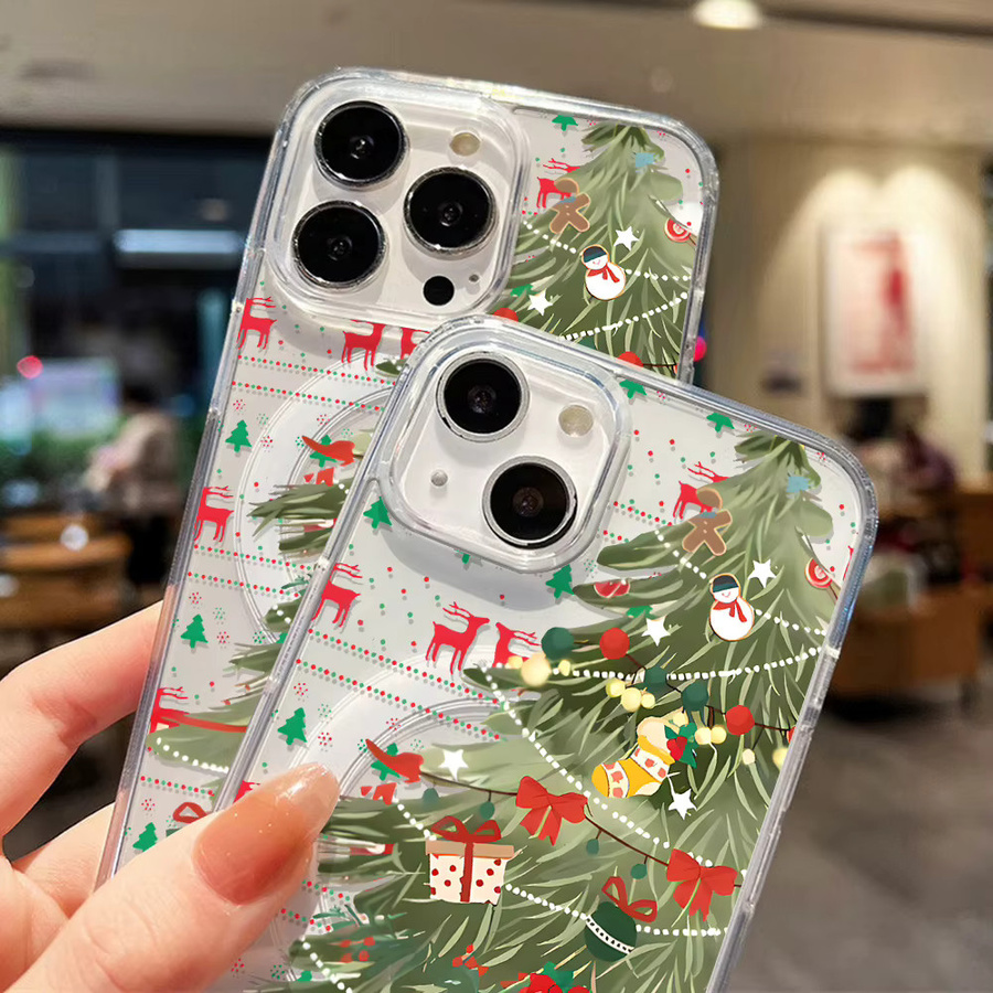 Magnetische Silikon Handyhülle mit Weihnachtsbaum Design für Apple iPhone 11 12 13 14 15 16 17 Pro Max Air, transparent und stoßfest - Bild 4