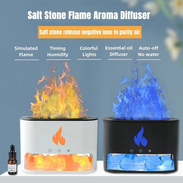 DUTRIEUX Kamin-Luftbefeuchter mit Kristallsalz und 7-Farben-Flammen-Effekt, Aroma-Diffusor in Schwarz und Multicolor - Bild 1