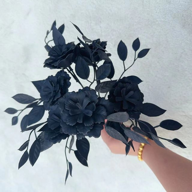 Uflower Künstliche Pflanze in Schwarz als Dekoration für Halloween oder Hochzeiten, Kunststoff-Blätter und Zweige für Tischvasen - Bild 1