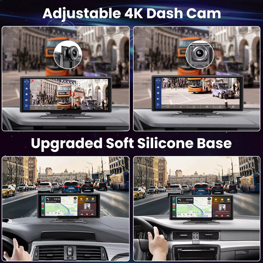 Srnubi Kabelloser Carplay Bildschirm für das Auto mit 7 bis 10,26 Zoll Display, Android Auto Dash Cam mit 4K DVR, 1080P Rückfahrkamera und AUX Anschluss, Schwarz - Bild 5
