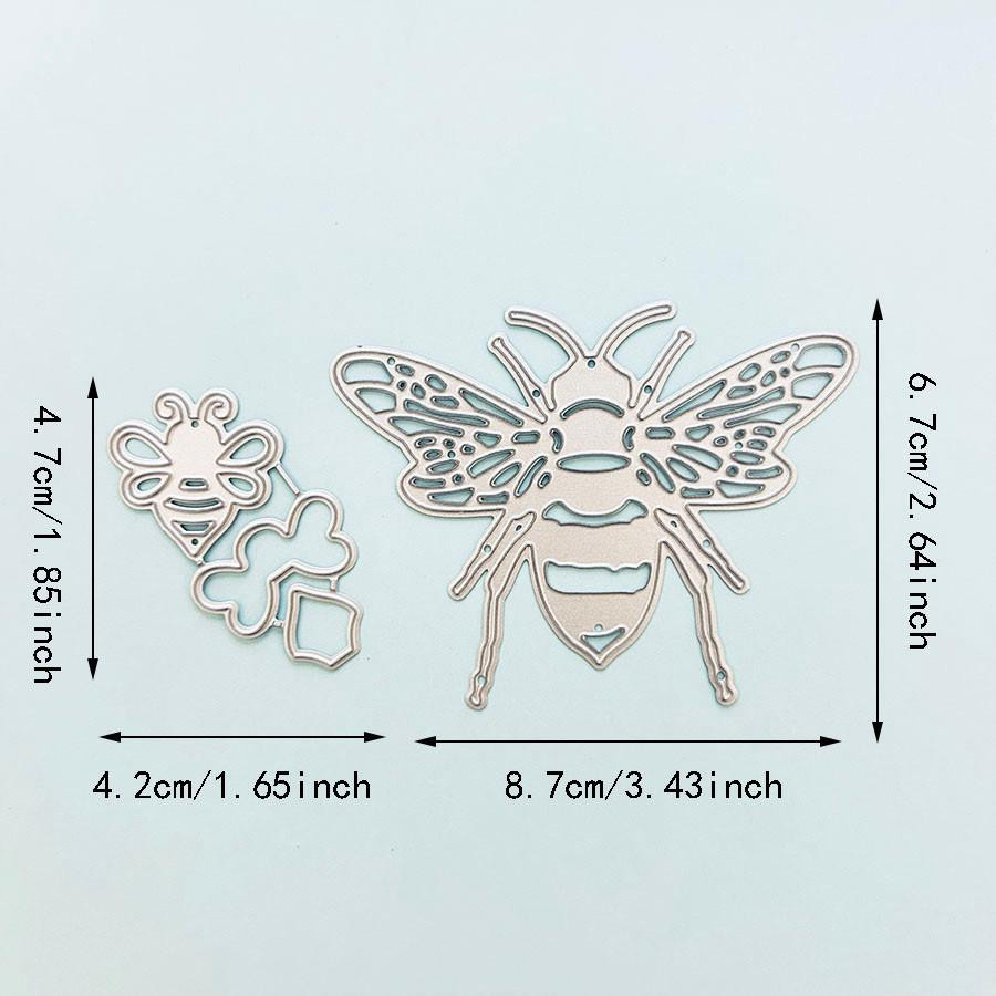 YYLNG 2 Stück Bienen Metall-Stanzschablonen in Silber für DIY Scrapbooking und Bastelarbeiten - Bild 3